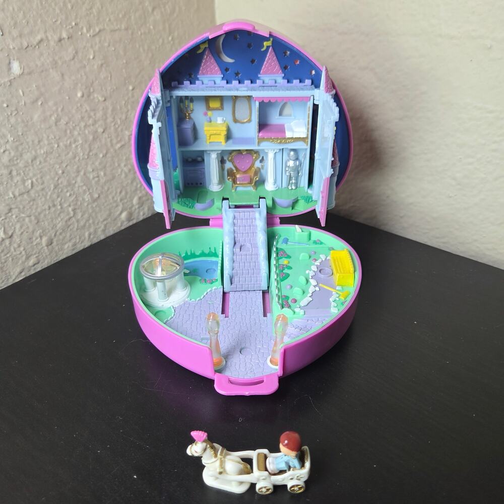 Vintage 1992 Polly Pocket Bluebird Starlight Castle with Horse Carriage + Prince